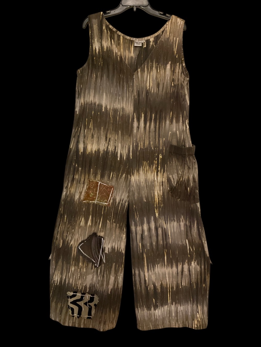 Sleeveless Wide-Leg Zip Front Jumpsuit in Olive/Cream Stripe